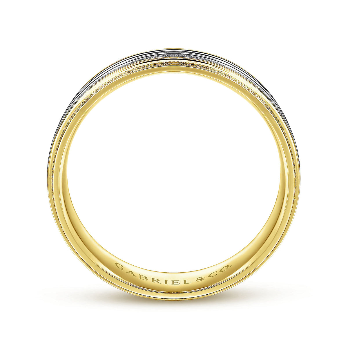 14K White-Yellow Gold 6mm - Milgrain Channel Men&#39;s Wedding Band
