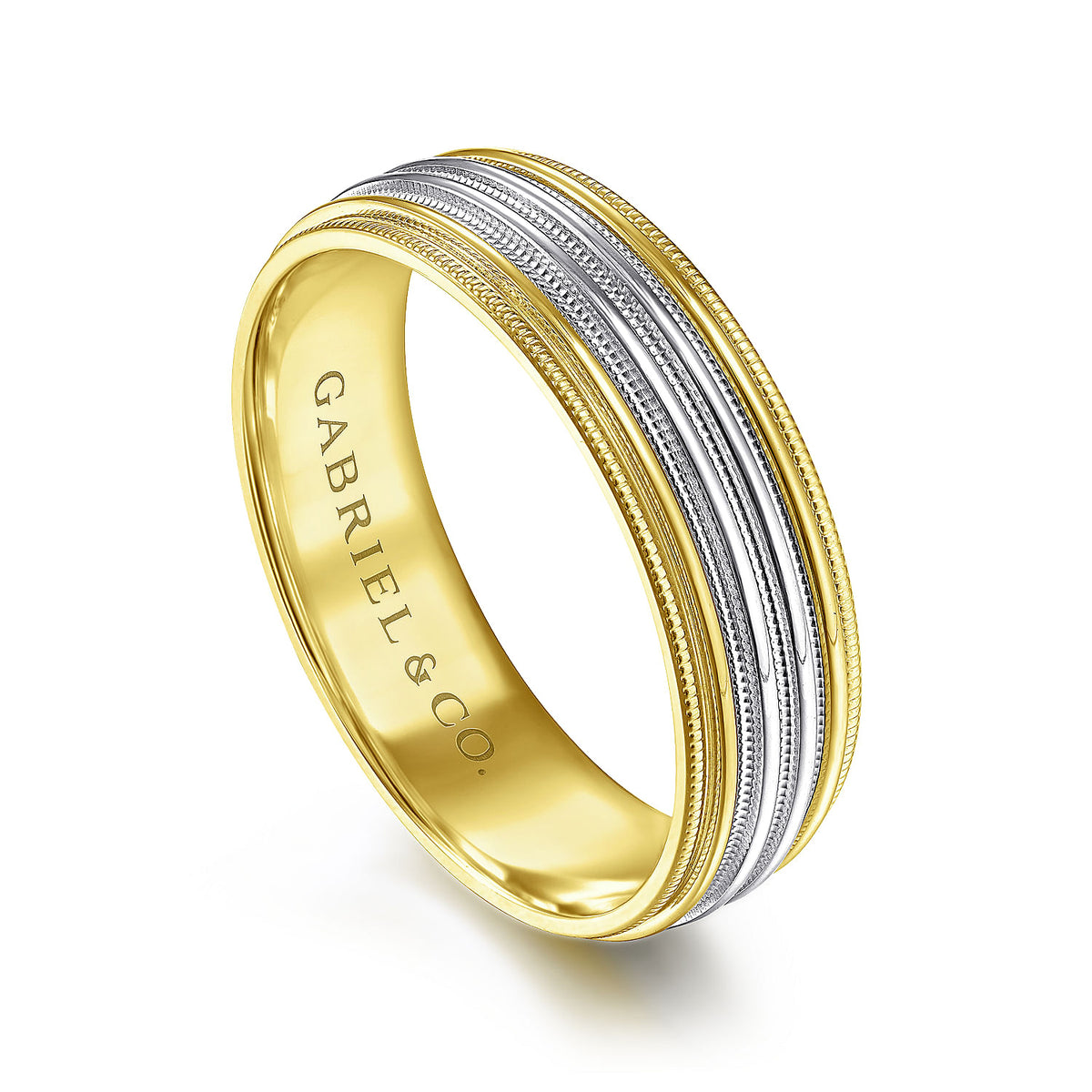 14K White-Yellow Gold 6mm - Milgrain Channel Men&#39;s Wedding Band