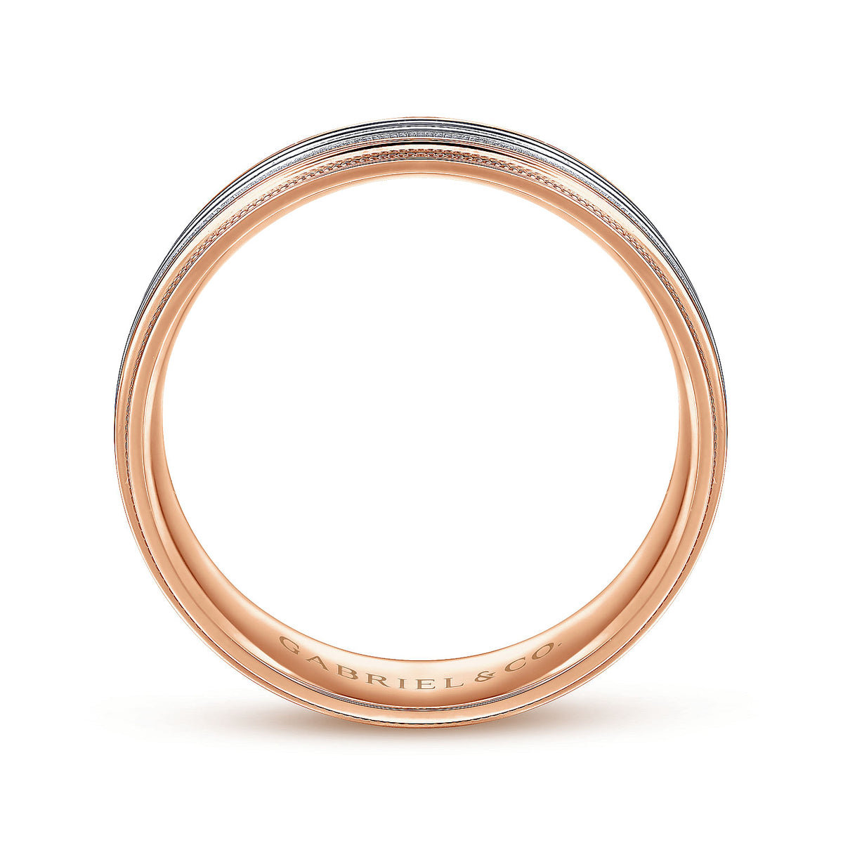 14K White-Rose Gold 6mm - Milgrain Channel Men&#39;s Wedding Band