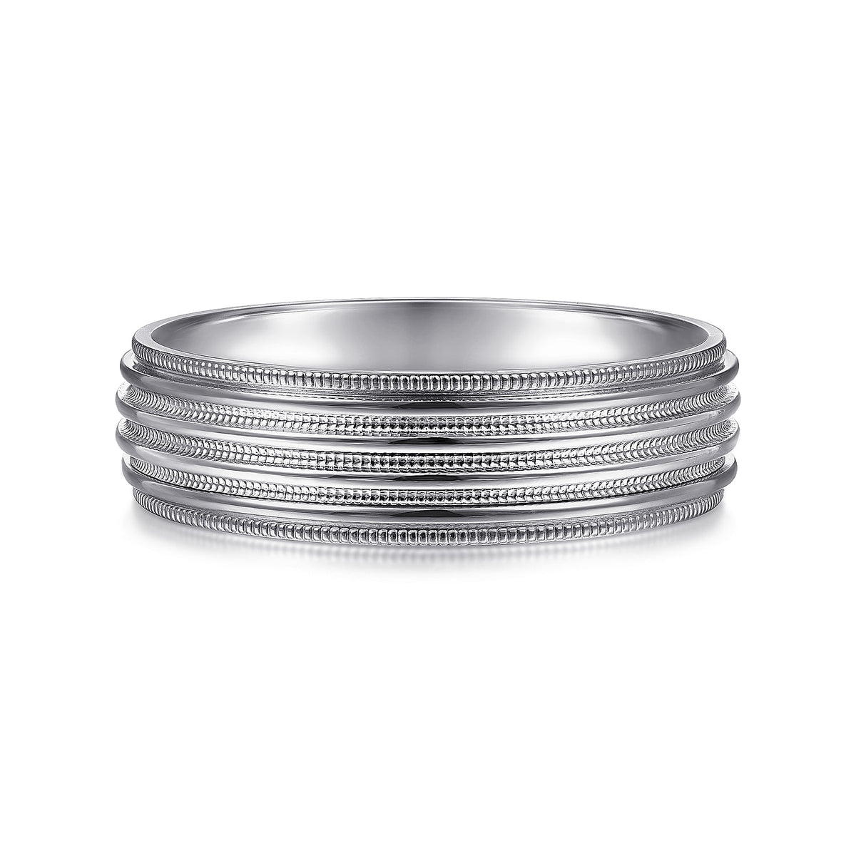14K White Gold 6mm - Milgrain Channel Men&#39;s Wedding Band