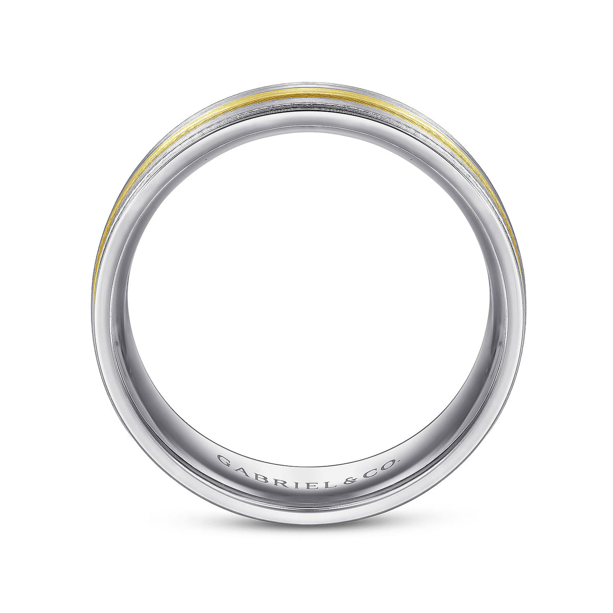14K White-Yellow Gold 7mm - Three Row Satin Finish Men&#39;s Wedding Band in Two Tone