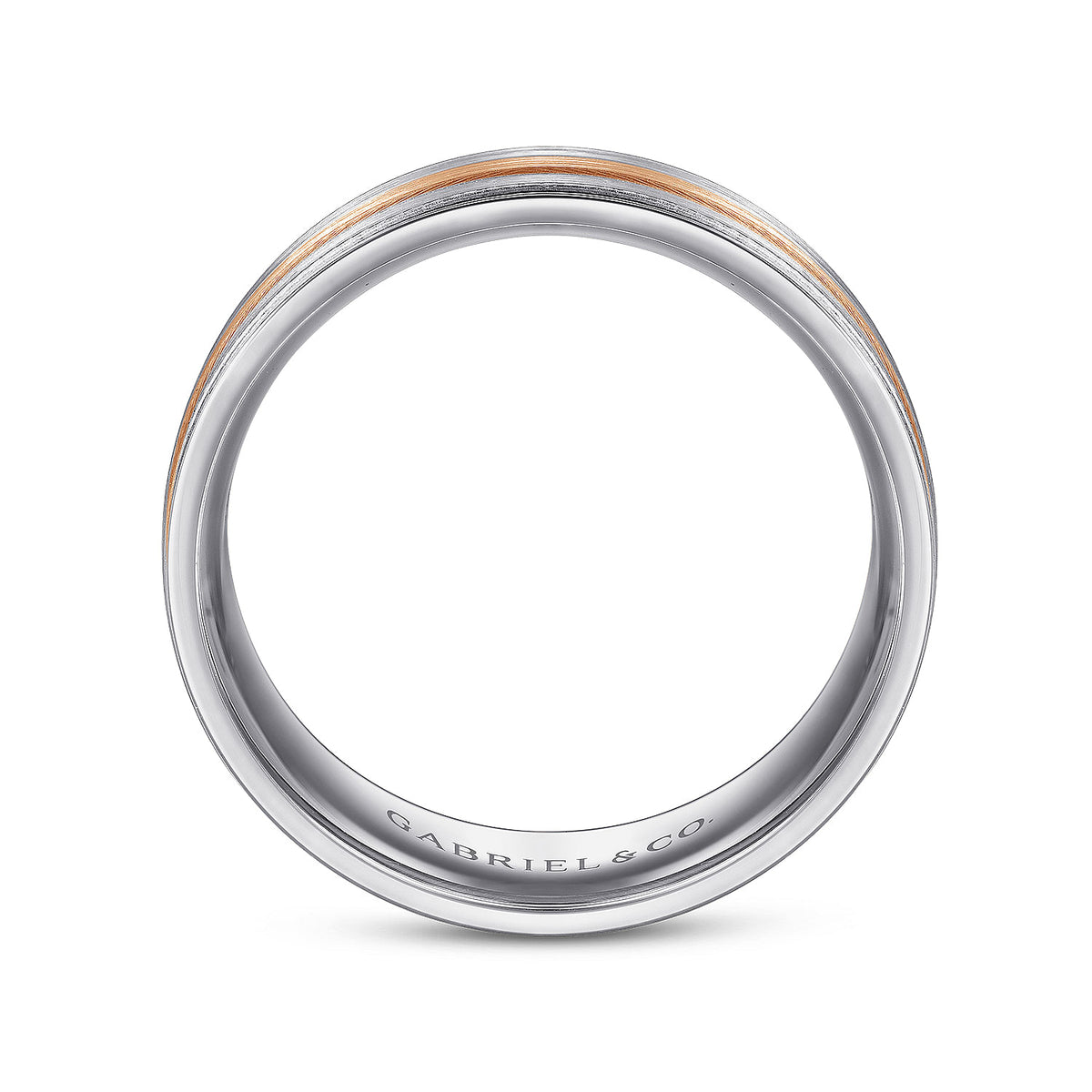 14K White-Rose Gold 7mm - Three Row Satin Finish Men&#39;s Wedding Band in Two Tone