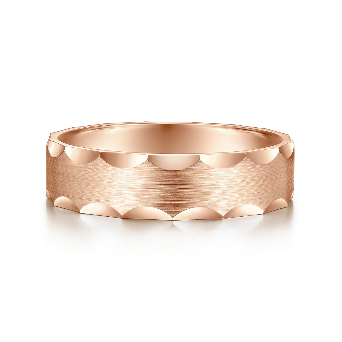 14K Rose Gold 6mm - Satin Grooved Edge Men&#39;s Wedding Band