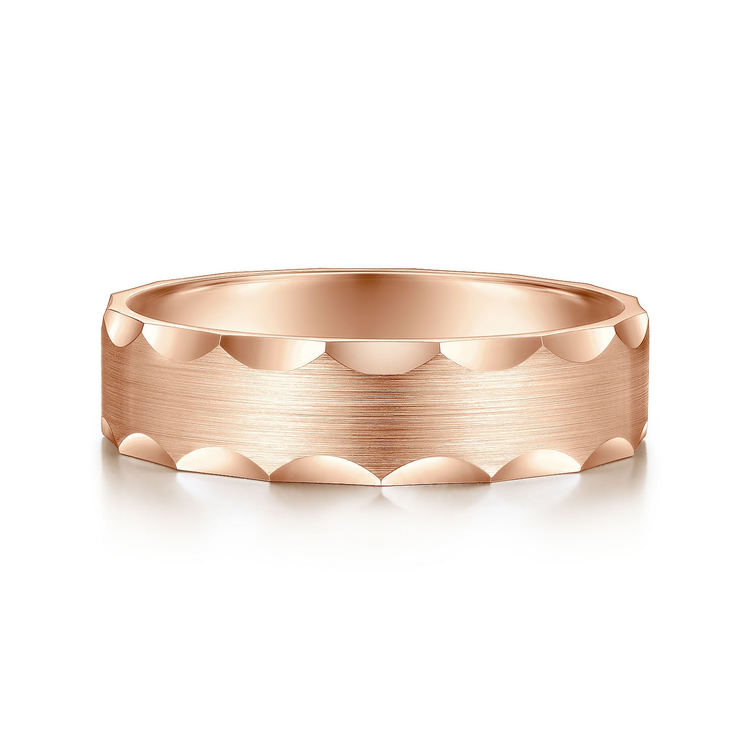 14K Rose Gold 6mm - Satin Grooved Edge Men's Wedding Band