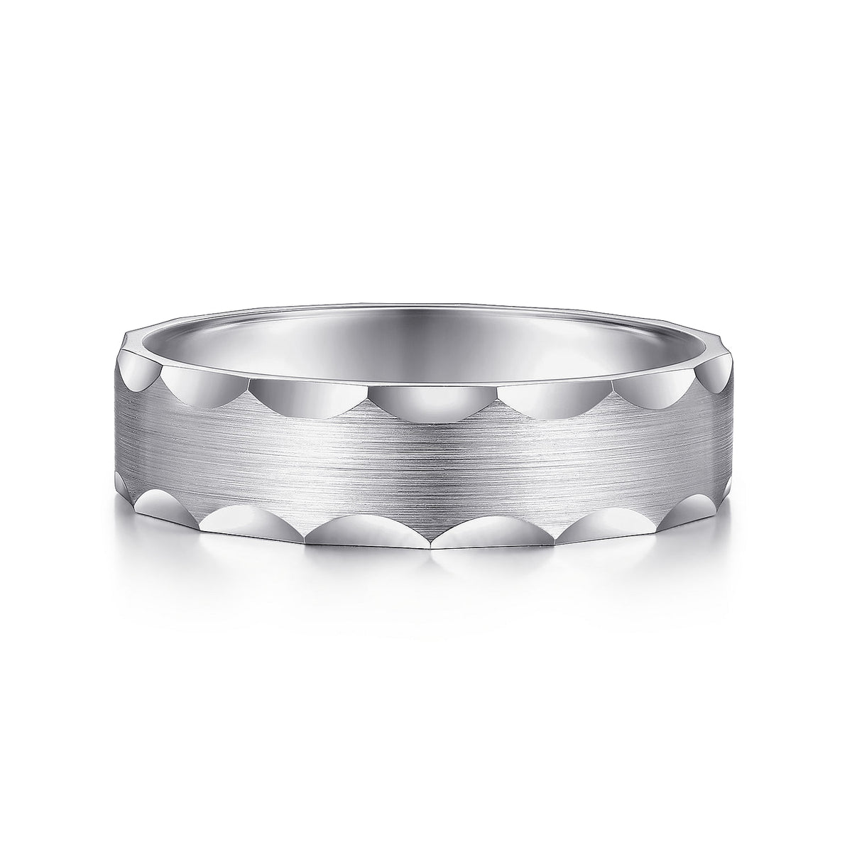 14K White Gold 6mm - Satin Grooved Edge Men&#39;s Wedding Band