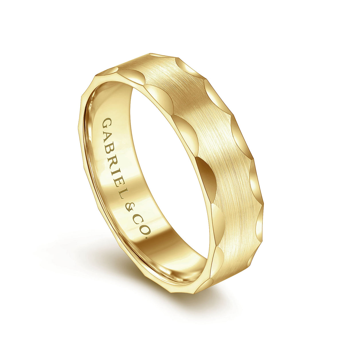14K Yellow Gold 6mm - Satin Grooved Edge Men&#39;s Wedding Band