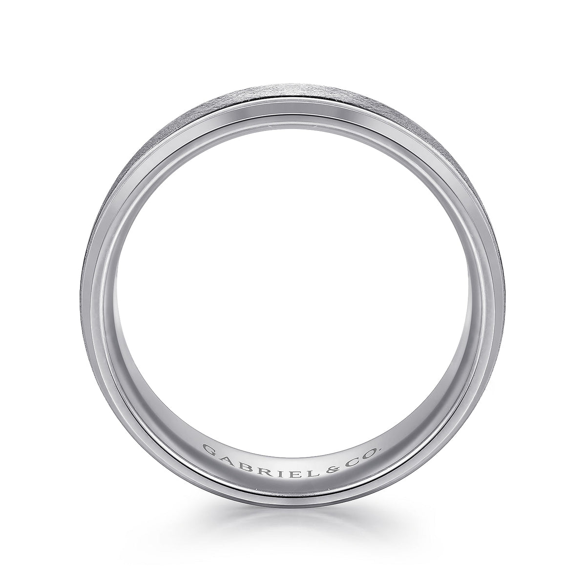 14K White Gold 7mm - Beveled Edge Men&#39;s Wedding Band in Horizontal Brush Finish