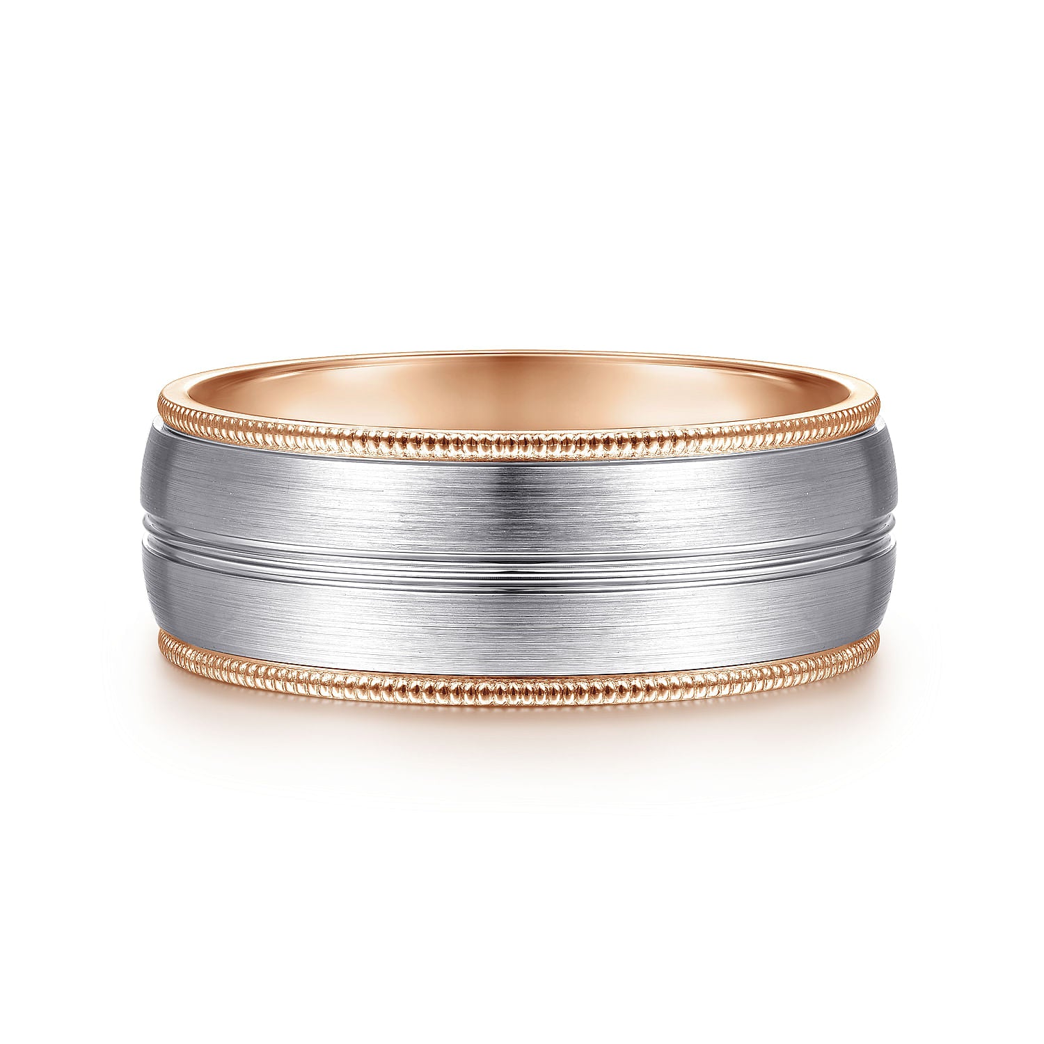 14K White-Rose Gold 8mm - Men's Wedding Band in Satin Finish