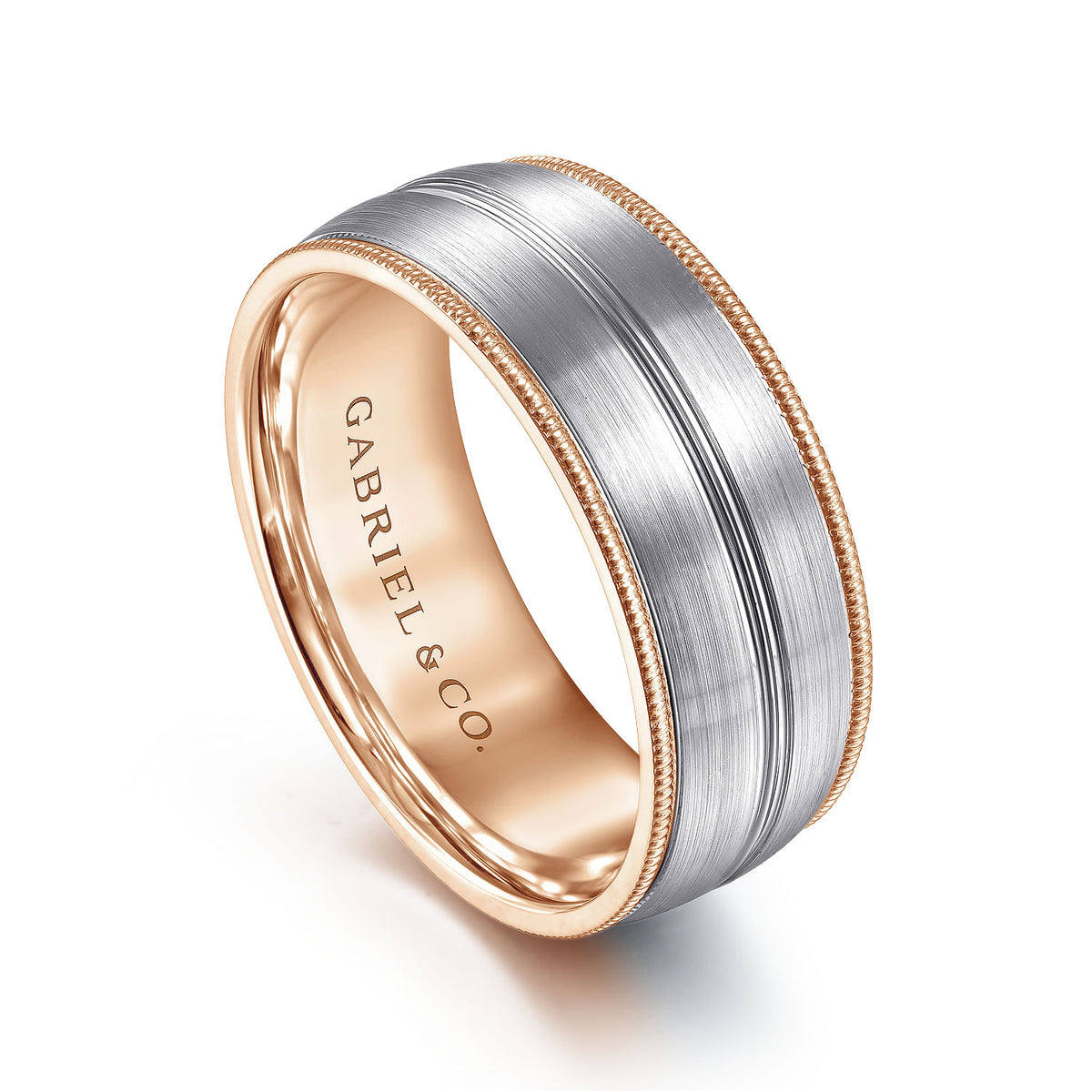 14K White-Rose Gold 8mm - Men&#39;s Wedding Band in Satin Finish