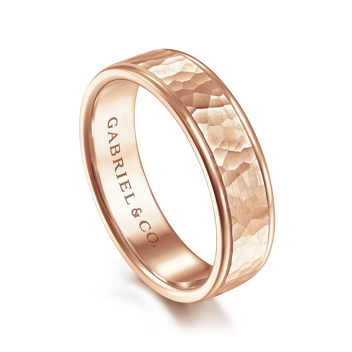 14K Rose Gold 6mm - Hammered Men&#39;s Wedding Band