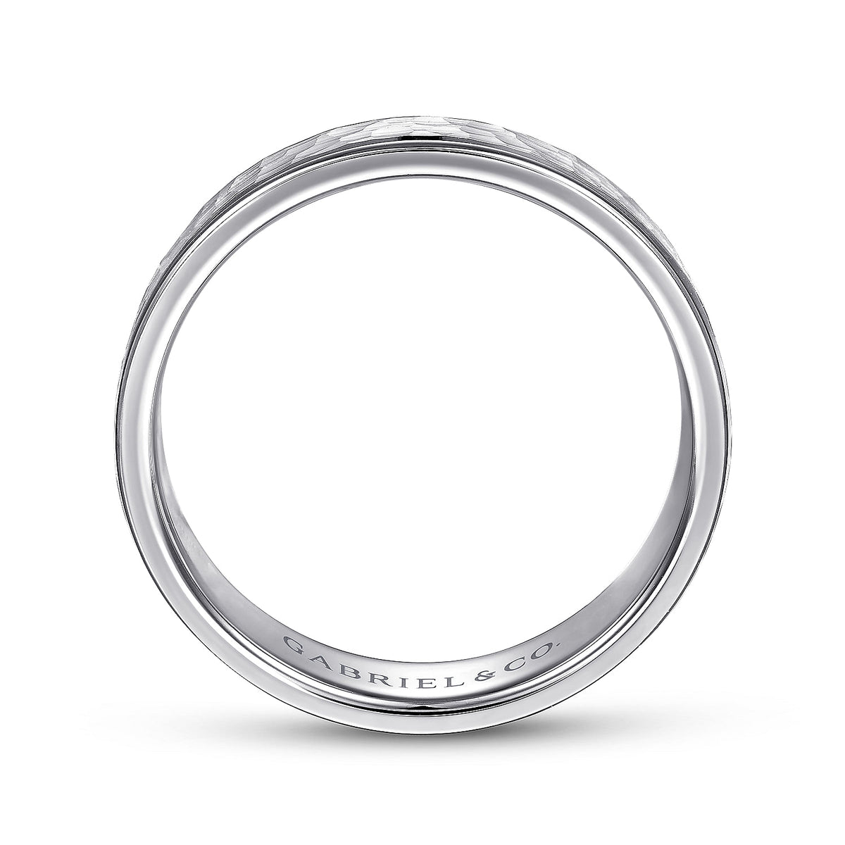 14K White Gold 6mm - Hammered Men&#39;s Wedding Band