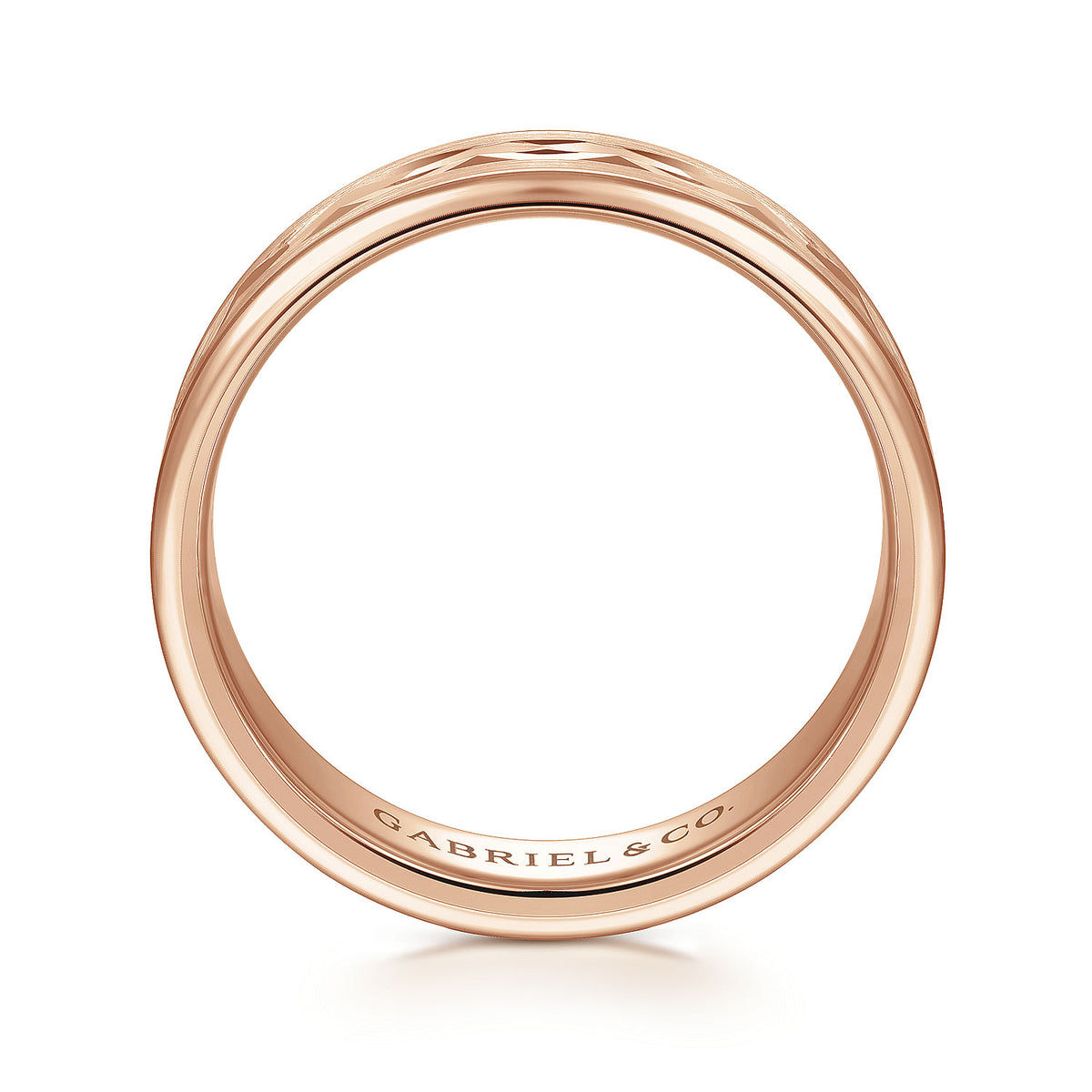 14K Rose Gold 6mm - Diamond Cut Men&#39;s Wedding Band in Satin Finish