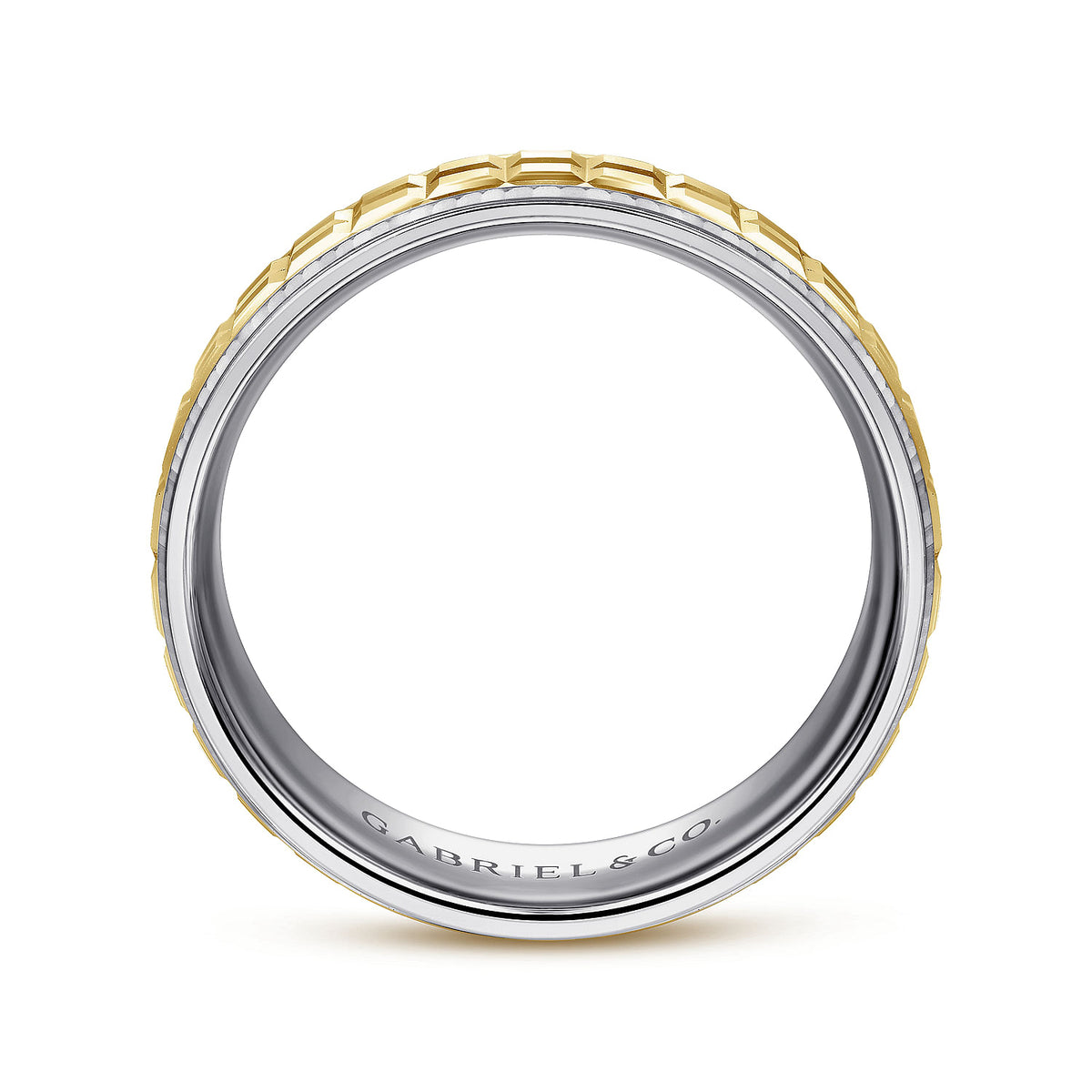 14K White-Yellow Gold 7mm - Two Tone Square Inlay Men&#39;s Wedding Band