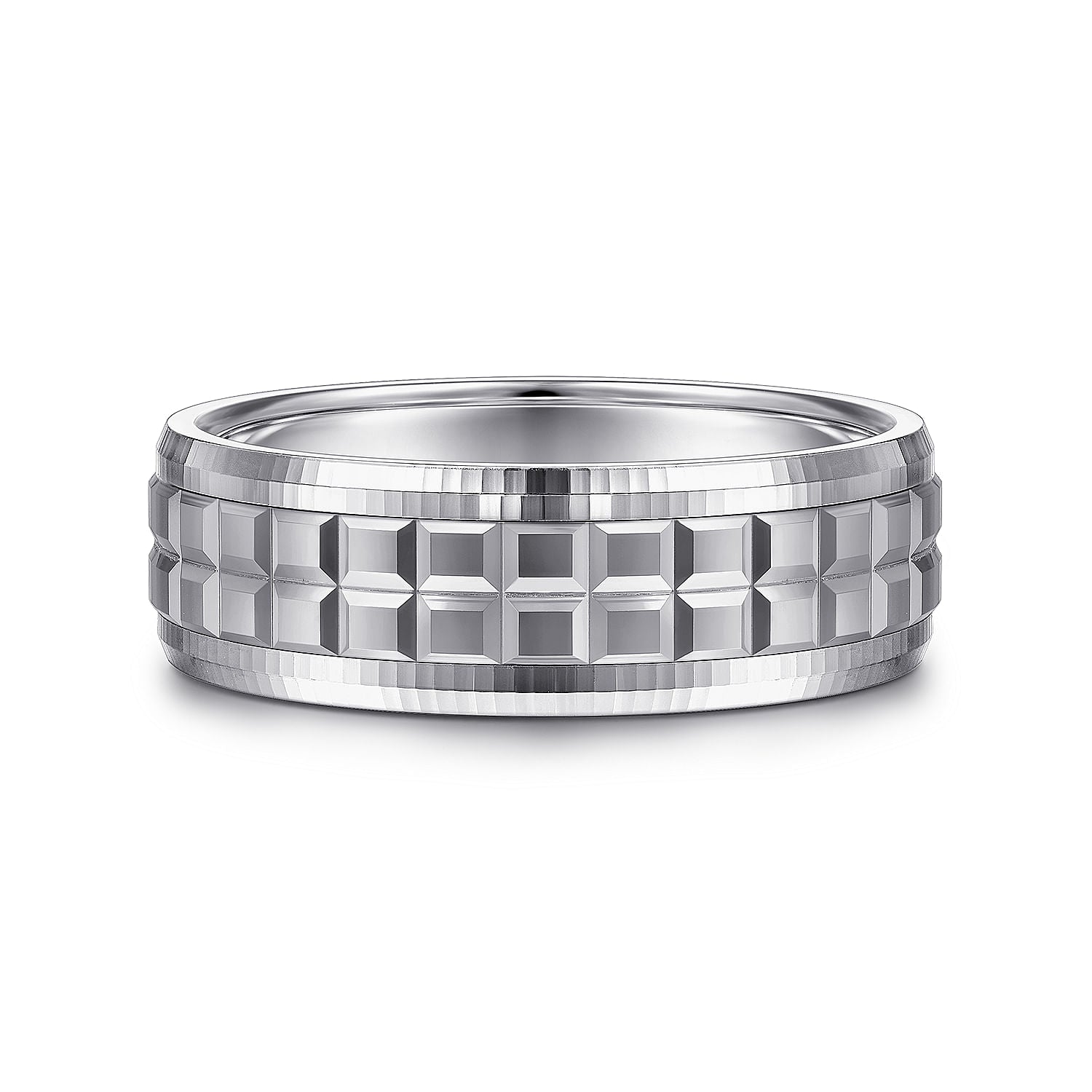 14K White Gold 7mm - Square Inlay Men's Wedding Band