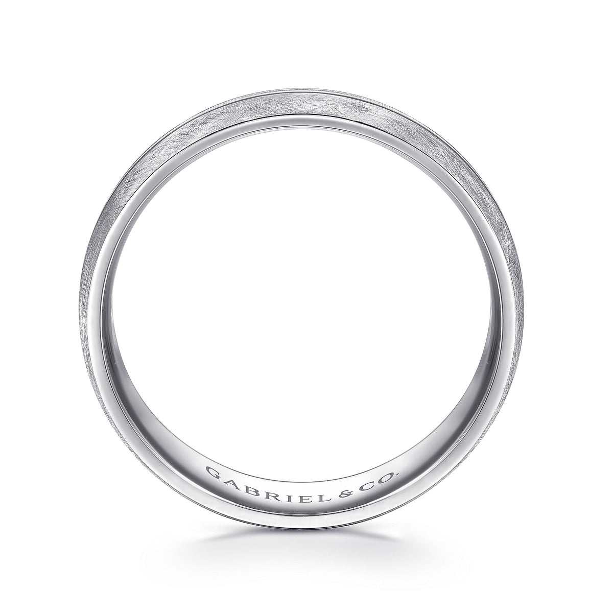 14K White Gold 6mm - Brushed Diamond Cut Men&#39;s Wedding Band