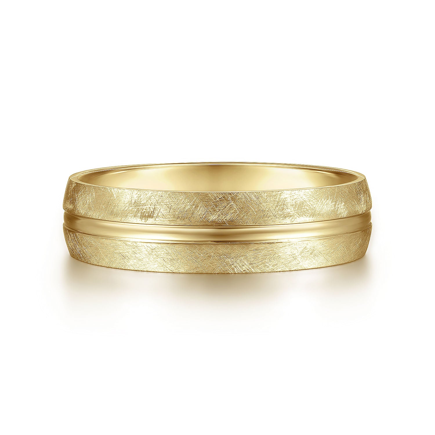 14K Yellow Gold 6mm - Brushed Diamond Cut Men's Wedding Band