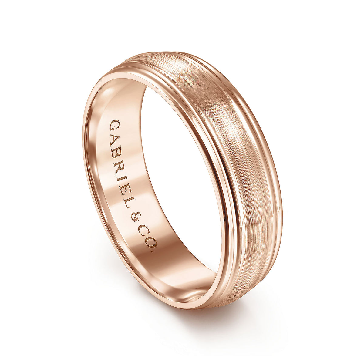 14K Rose Gold 6mm - Carved Men&#39;s Wedding Band in Satin Finish