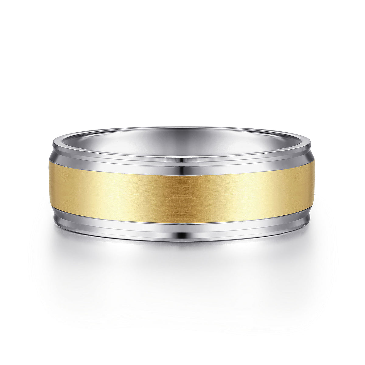 14K White-Yellow Gold 7mm - Men&#39;s Wedding Band in Satin Finish