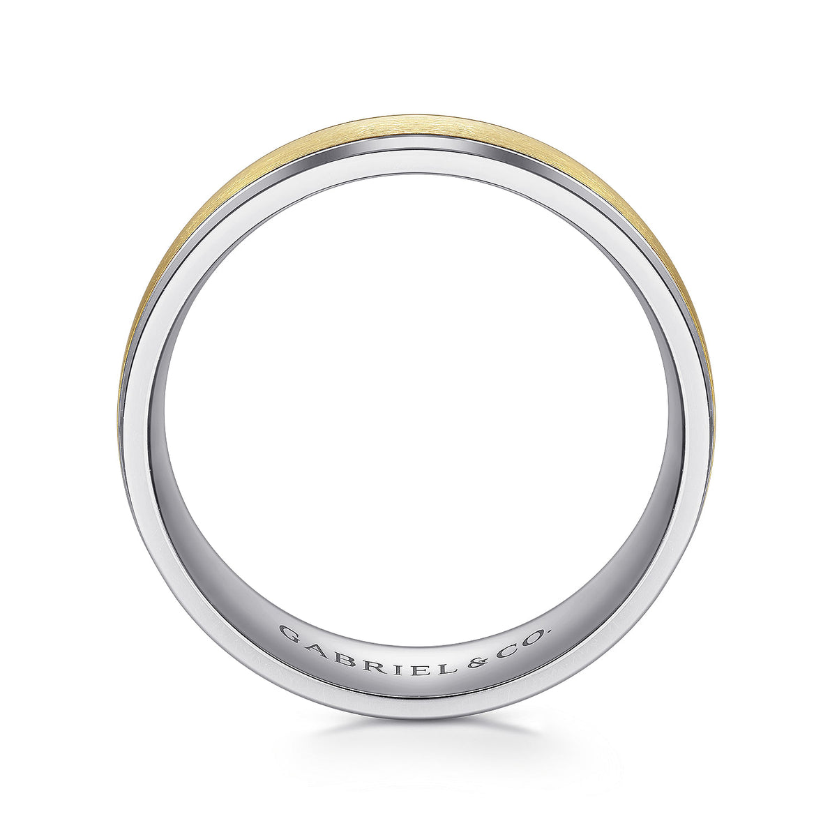 14K White-Yellow Gold 7mm - Men&#39;s Wedding Band in Satin Finish