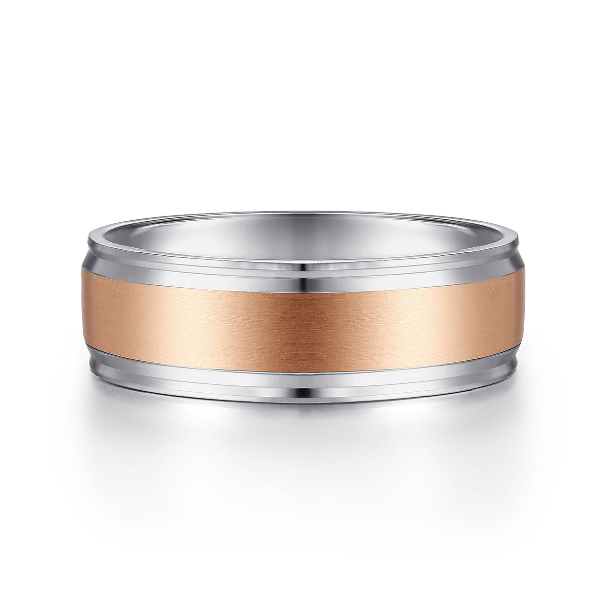 14K White-Rose Gold 7mm - Men&#39;s Wedding Band in Satin Finish
