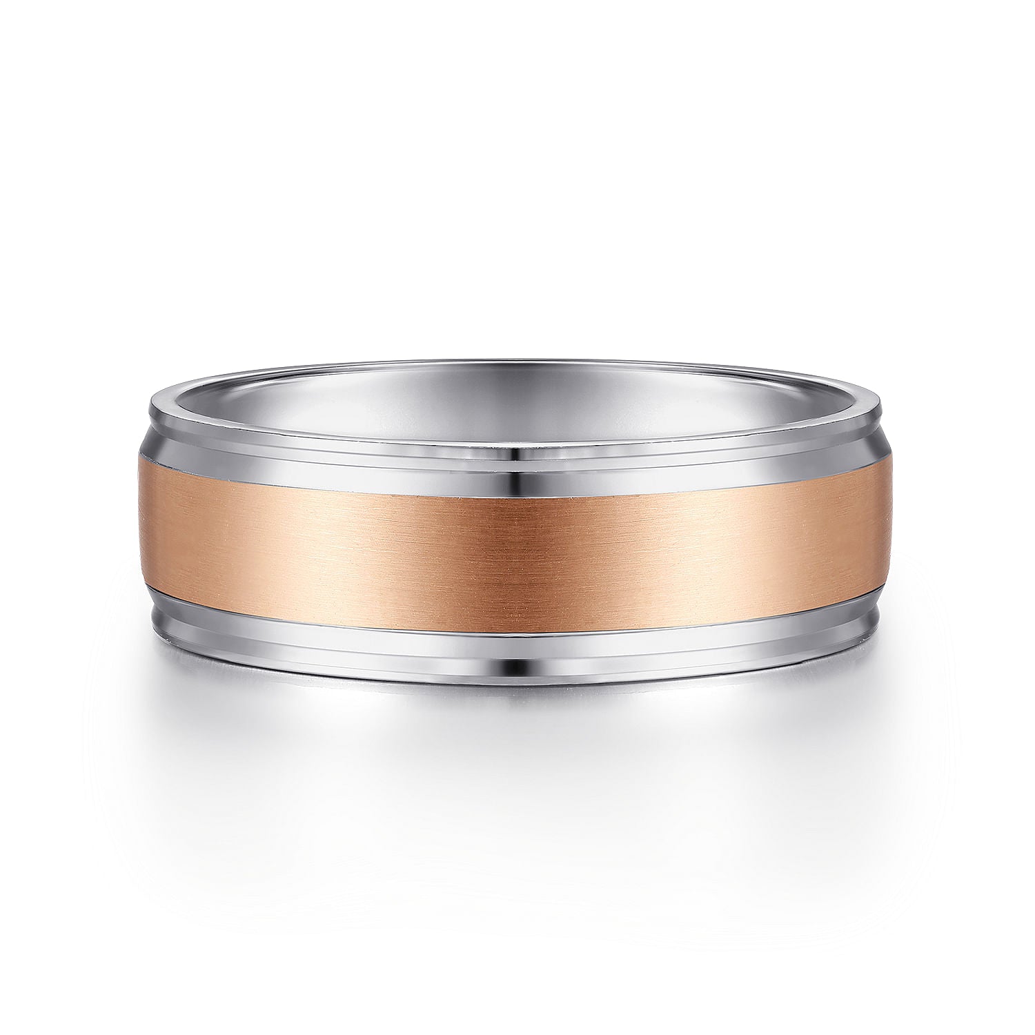 14K White-Rose Gold 7mm - Men's Wedding Band in Satin Finish