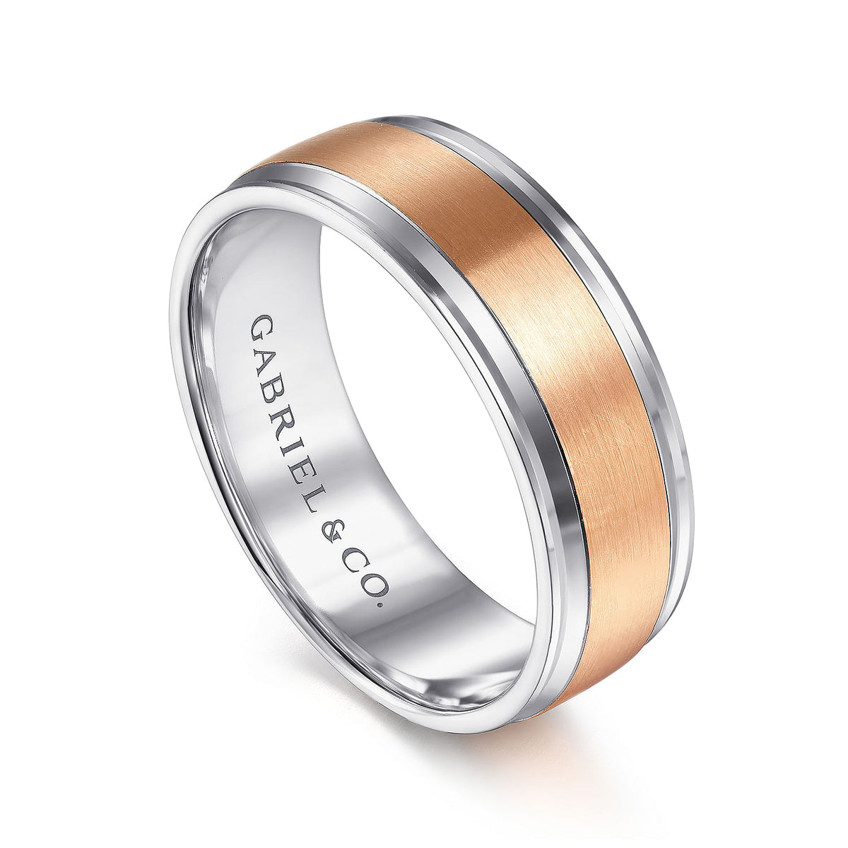 14K White-Rose Gold 7mm - Men&#39;s Wedding Band in Satin Finish