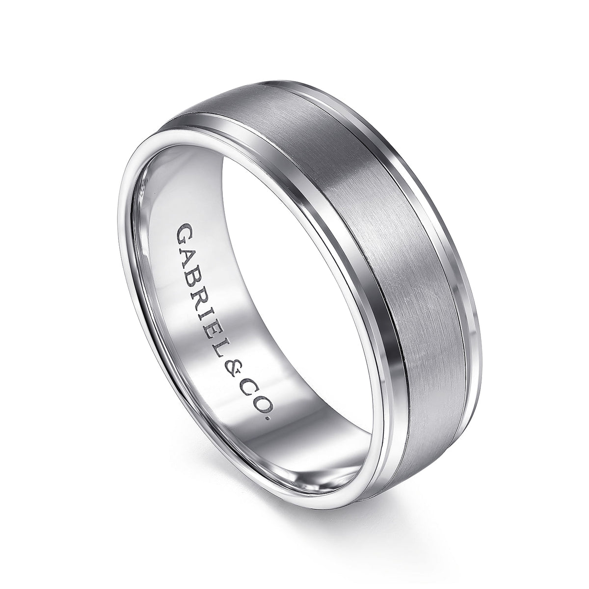 14K White Gold 7mm - Men&#39;s Wedding Band in Satin Finish