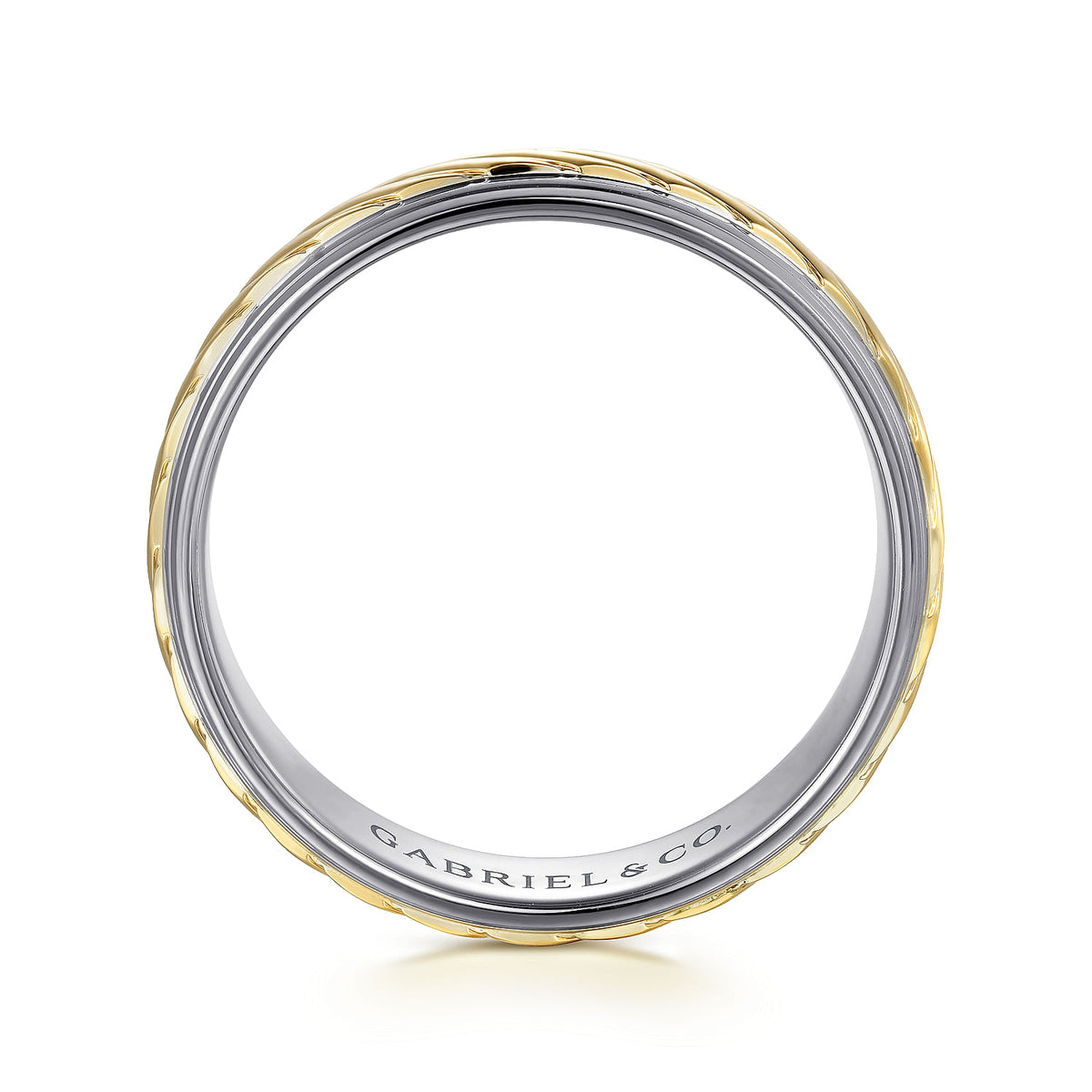 14K White-Yellow Gold 7mm - Rope Center and Polished Edge Men&#39;s Wedding Band in High Polished Finish