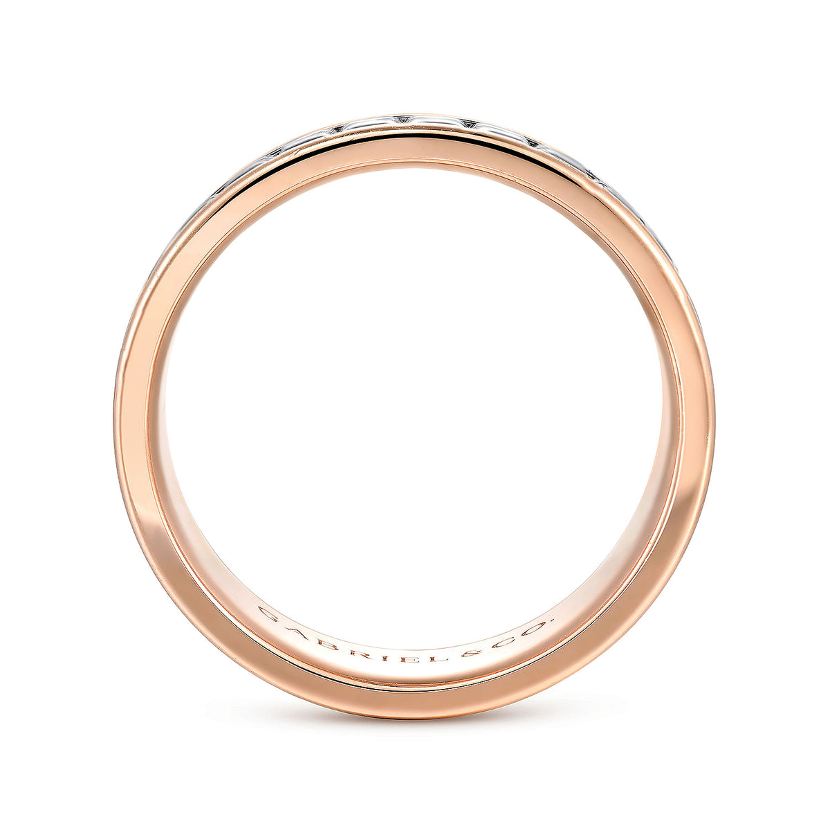 14K White-Rose Gold 7mm - Square Inlay Men&#39;s Two Tone Wedding Band