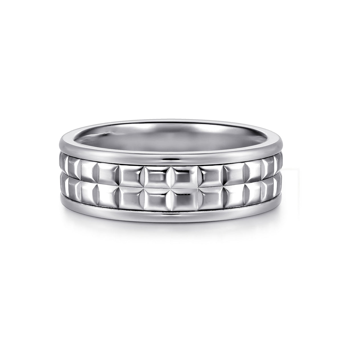 14K White Gold 7mm - Men&#39;s Wedding Band High Polish Finish in High Polished Finish