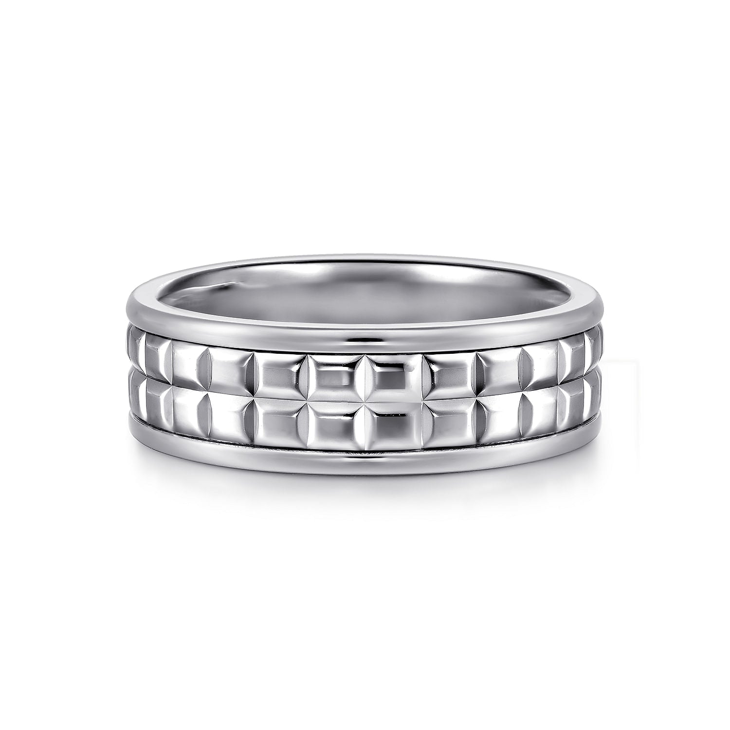 14K White Gold 7mm - Men's Wedding Band High Polish Finish in High Polished Finish