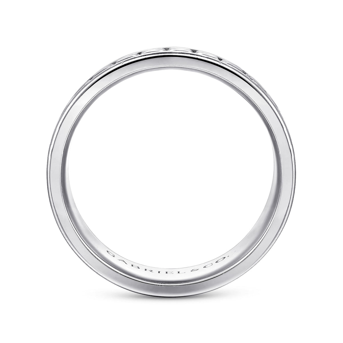 14K White Gold 7mm - Men&#39;s Wedding Band High Polish Finish in High Polished Finish