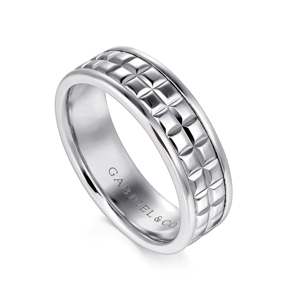 14K White Gold 7mm - Men&#39;s Wedding Band High Polish Finish in High Polished Finish