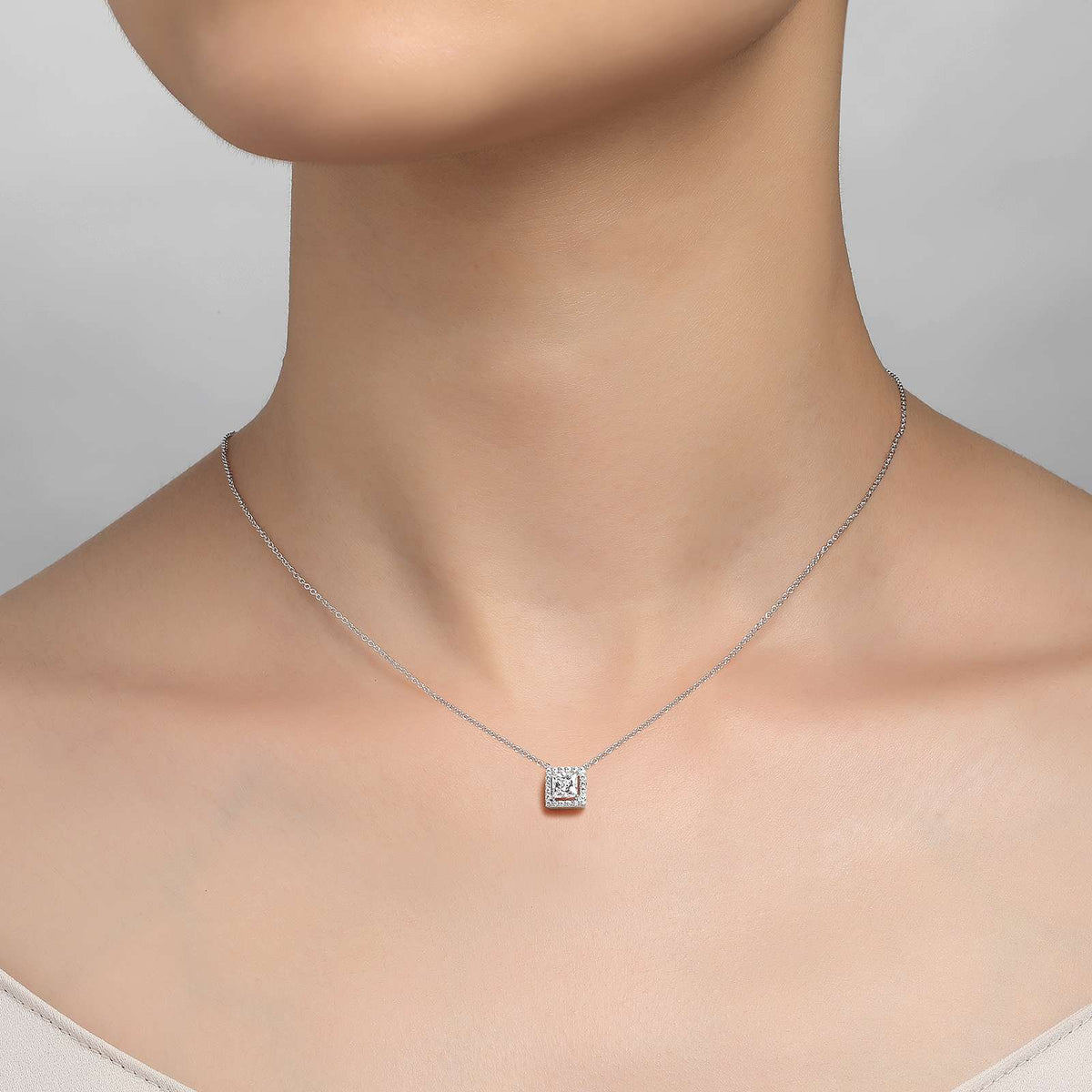 Princess-Cut Halo Necklace