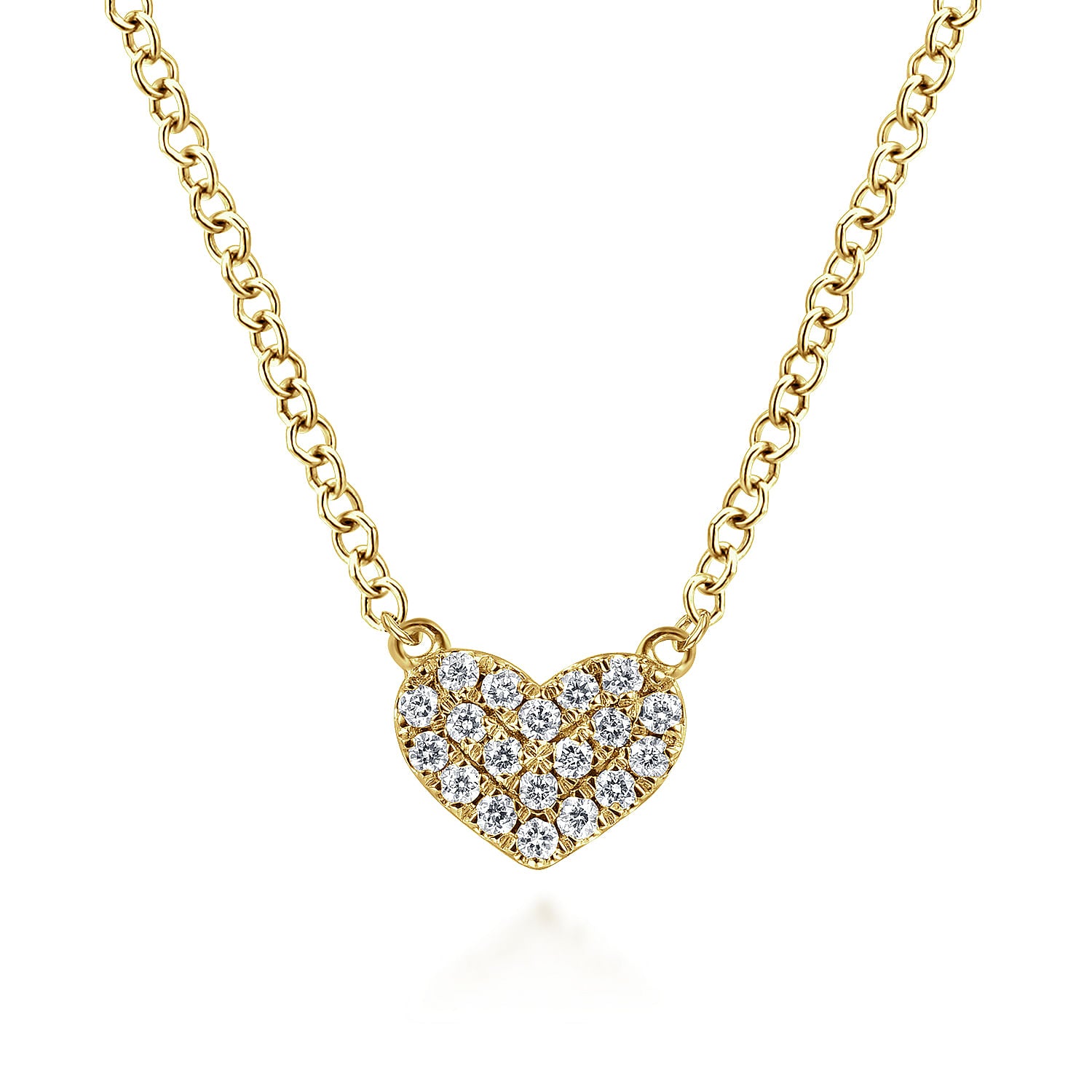 14K Yellow Gold Pave Diamond Pendant Heart Necklace