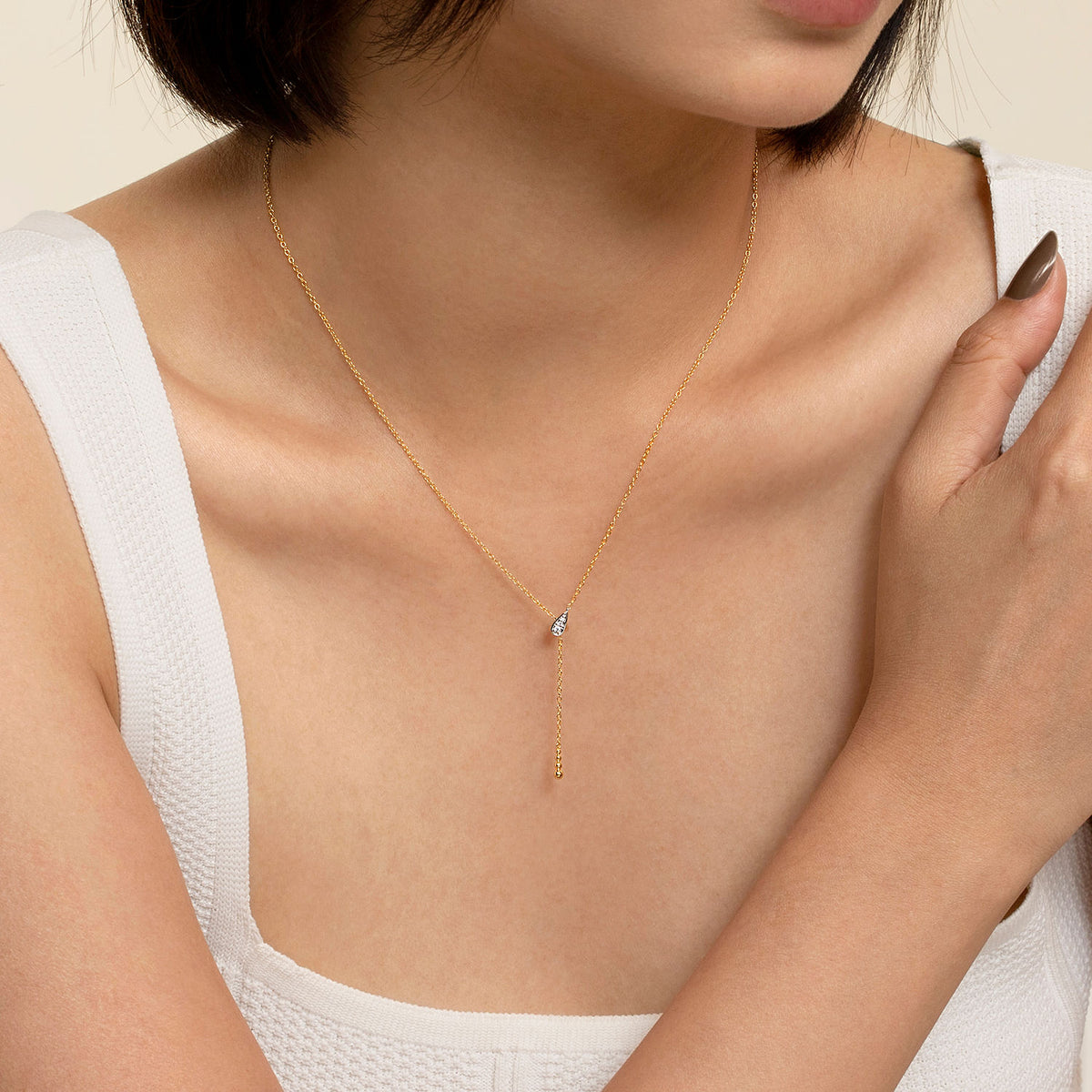 14K White &amp; Yellow Gold Bujukan And Diamond Y Necklace