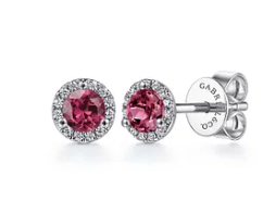 14K White Gold Diamond and Pink Tourmaline Stud Earrings by Gabriel