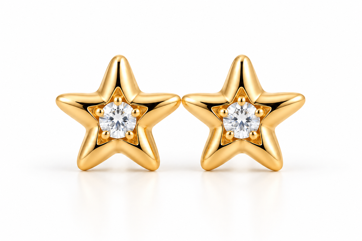 14K Yellow Gold Star Stud Earrings with Cubic Zirconia – Children’s Fine Jewelry