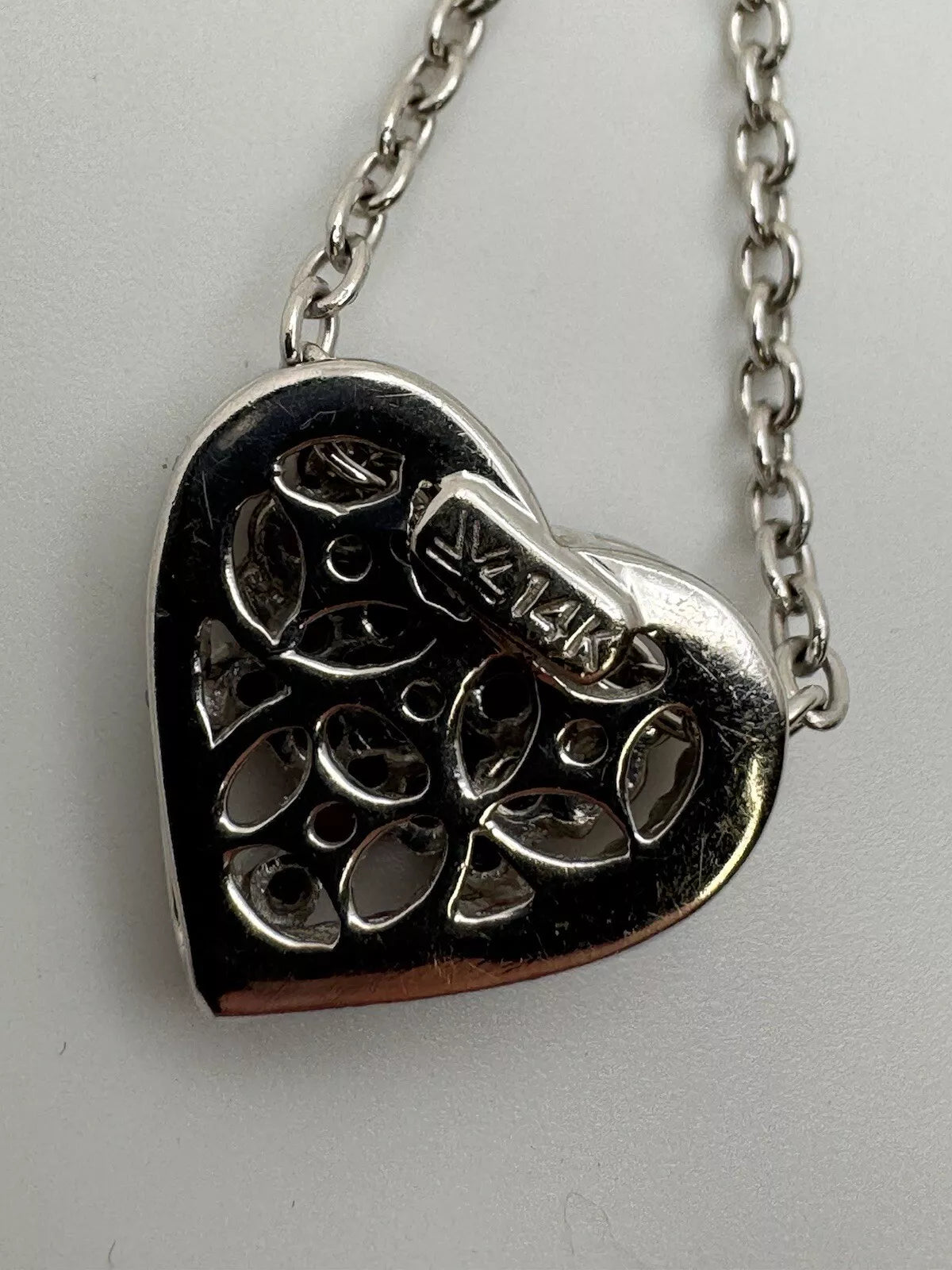 14k White Gold Diamond Heart Pendant With Rubies