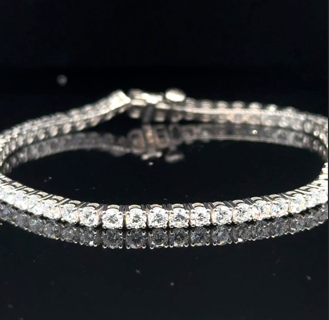 Sterling Silver 925 Lab Grown bundle Diamond Tennis Eternity Necklace and Bracelet