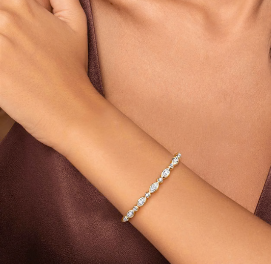 14K White Yellow Gold Bujukan Marquise Bezel Diamond Bangle Bracelet by Gabriel &amp; Co.