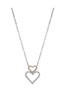 14kt yellow gold double heart diamond necklace