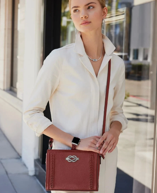 Interlok Findley Harmony Chili Paper Leather Organizer Crossbody by Brighton