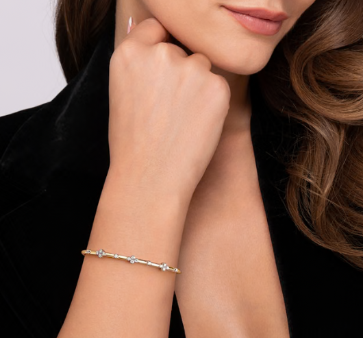 14K White Yellow Gold Bujukan Marquise Bezel Diamond Bangle Bracelet by Gabriel &amp; Co.