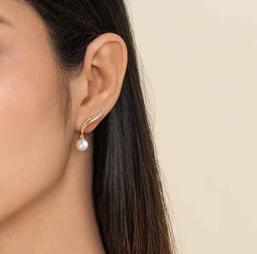 14K Yellow Gold Graduating Bujukan Pearl Stud Drop Earrings by Gabriel & Co.