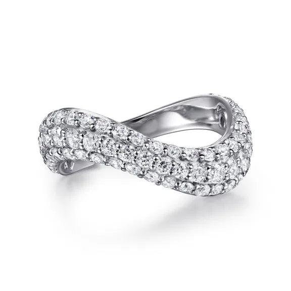 Soraya - 14K White Gold Diamond Wave Stackable Ring