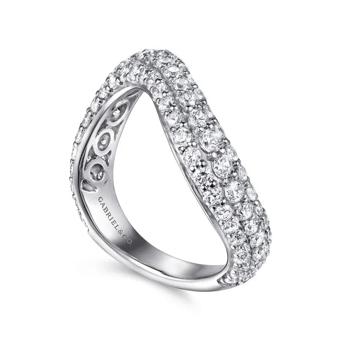 Soraya - 14K White Gold Diamond Wave Stackable Ring
