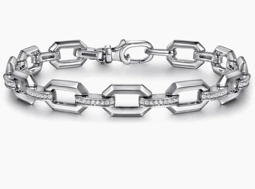 925 Sterling Silver White Sapphire Link Chain Tennis Bracelet