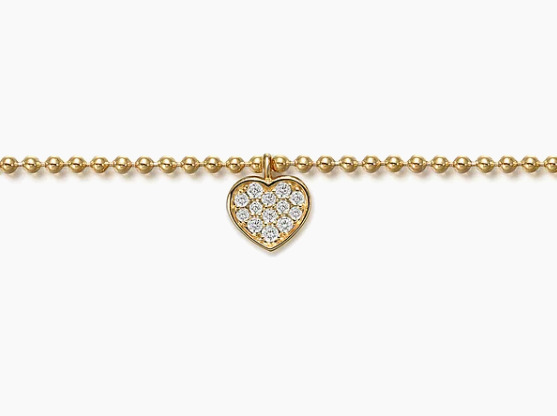 14K Yellow Gold Bujukan and White Sapphire Heart Charm Bracelet