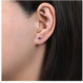 14K White Gold Diamond and Pink Tourmaline Stud Earrings